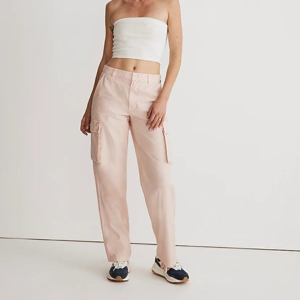 Madewell Garment-Dyed Low-Slung Slouchy Straight Cargo Pants Pink Plus 33 NWT
